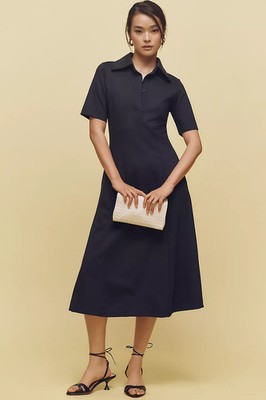 ALIGNE Anthropologie Luka Short-Sleeve Ponte Midi Shirt Dress in Navy US 10 NWT