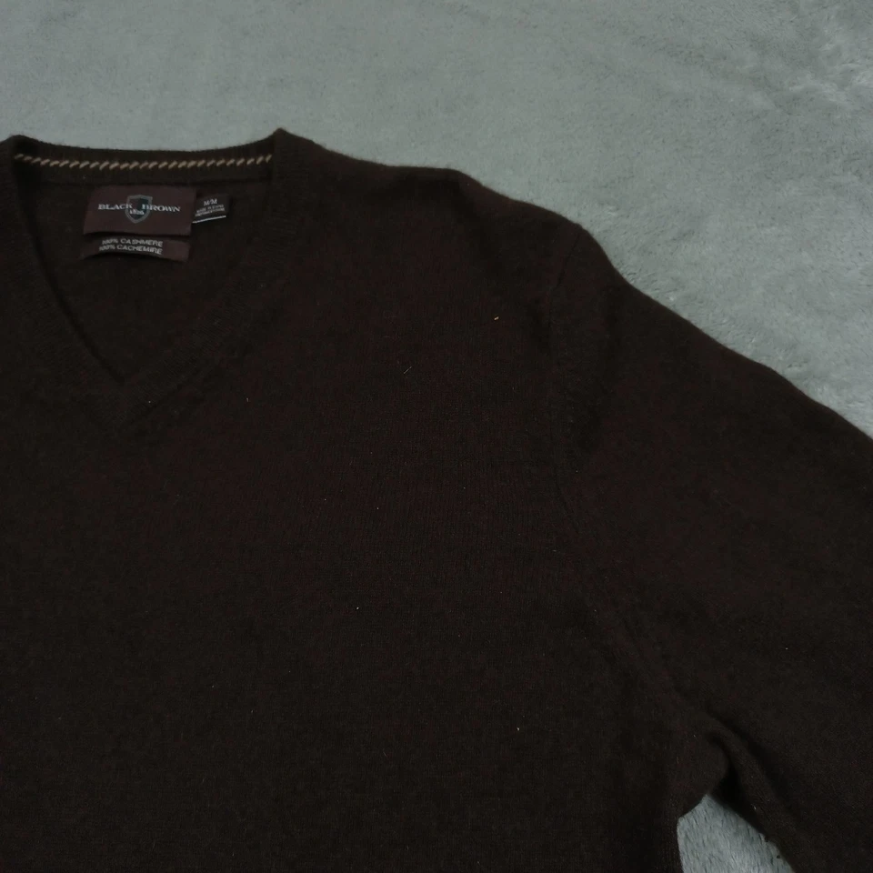 Black Brown 1826 Sweater Mens Medium Brown V Neck Cashmere Pullover Preppy - Image 3 of 4