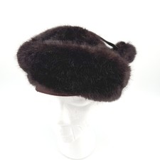 Vintage Jacoll Faux Fur Hat Dark Brown Pillbox Style Pom Poms Made in England