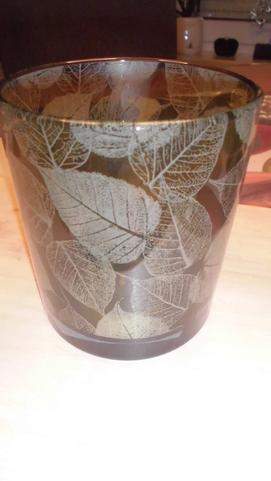 Herbst Windlicht Grün mit Blätter  9 cm breit 9 cm hoch - Bild 3 von 3