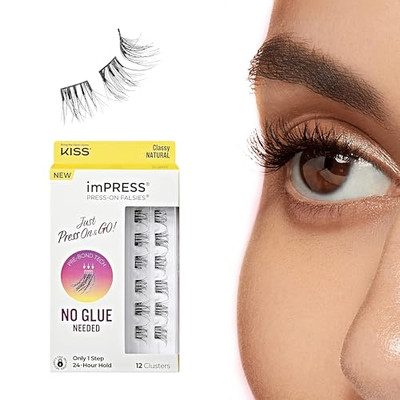 KISS imPRESS Falsies No Glue Lash Extension Kit Press On Clusters 12 Pack