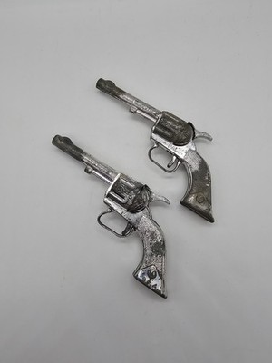 2 Vintage Matched Set Gun Hubley PAL Made In U.S.A. Silver 5-1/2''