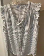 JON & ANNA Women’s SIZE XL Top. Sheer Very Comfy. NWOT Polka Dot With Tie