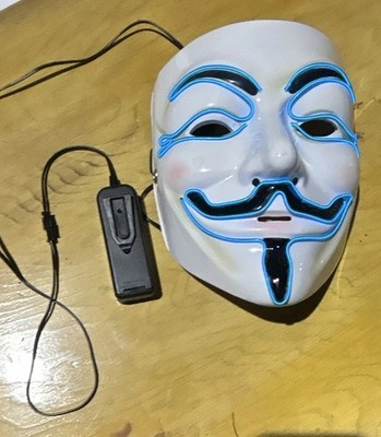 Guy Fawkes V for Vendetta LED Light-Up V Mask White/Blue Adult Unisex