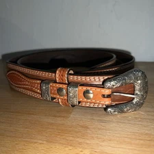 VOGT Western Leather Belt Sterling Silver Buckle .925