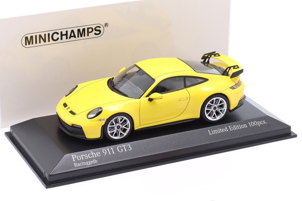 Porsche 911 992 GT3 2020 Rennwagen Gelb Minichamps 1:43 Metall Modellauto-image