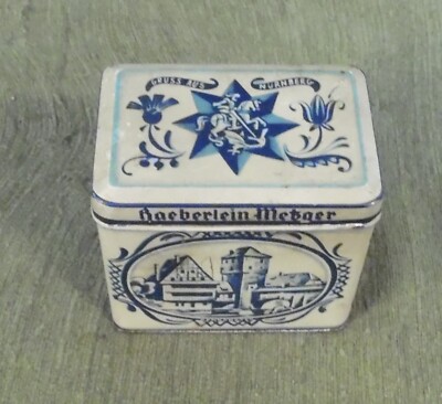 Old tin, tin, gingerbread box, Haeberlein butcher, 11 x 7.5 x 10 cm