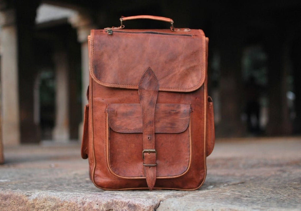 Vintage Genuine Leather Laptop Messenger Backpack Satchel Rucksack