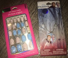 Claire  s Disney Frozen Locket Necklace Jewelry Faux Stick On Nail Lot
