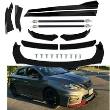 Front Bumper Lip Spoiler Splitter For Nissan Sentra Strut Rods Glossy Black Body