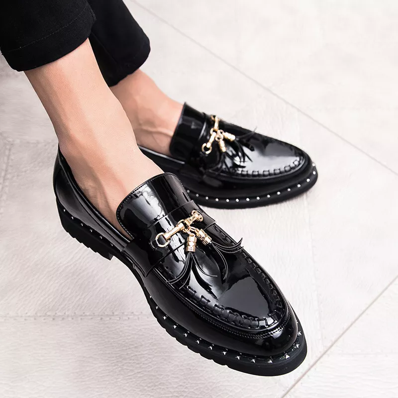 New Fashion Mens Leather Tassels Pointy Toe Shiny Wedding Loafers