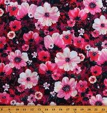 Cotton Lawn Flowers Floral Blooms Pink Magenta Fabric Print by the Yard D186.05