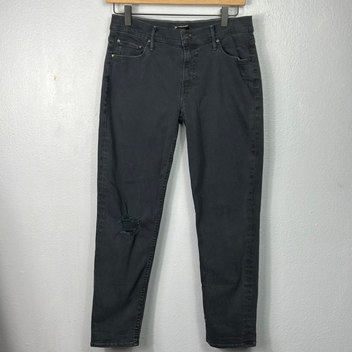 Mother The Dropout Washed Faded Dark Blue Midnight Denim Cropped Jeans 26