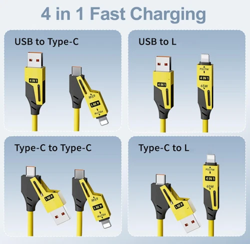 4 in 1 Spring Fast Charging Cable,65W USB-C PD 5A Multi Fast Charger Cord - Picture 5 of 8