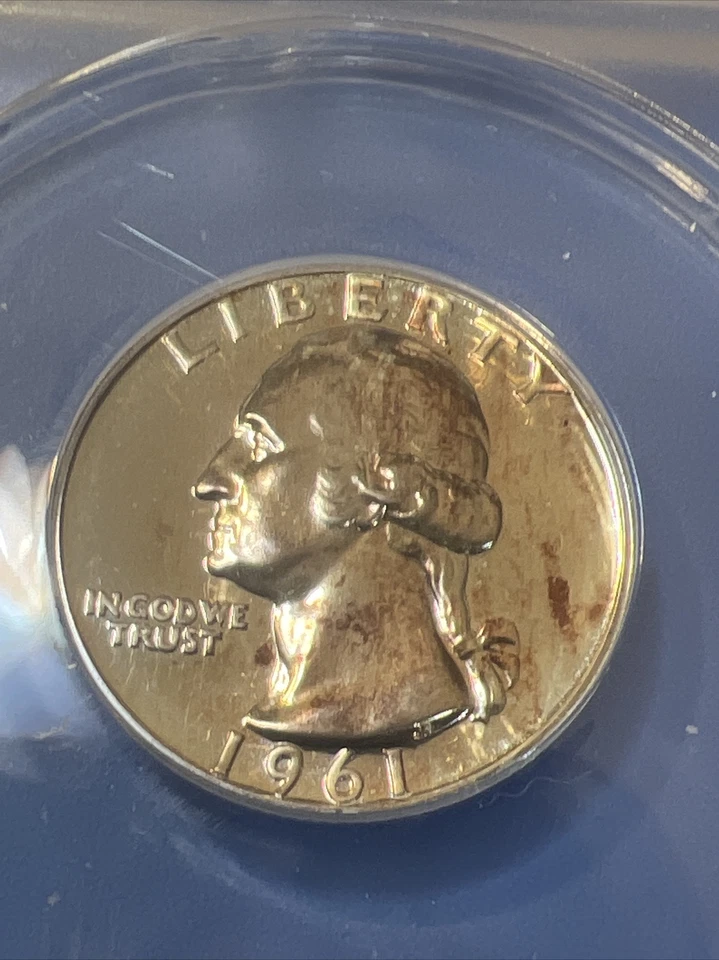 PR66 1961 ANACS GRADED PROOF SILVER WASHINGTON QUARTER ROSE COLOR TONE PROOF 66 - Image 3 of 4