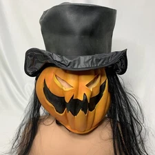 Vtg 1996 The Paper Magic Group Halloween Mask Pumpkin Full Head Top Hat Slash