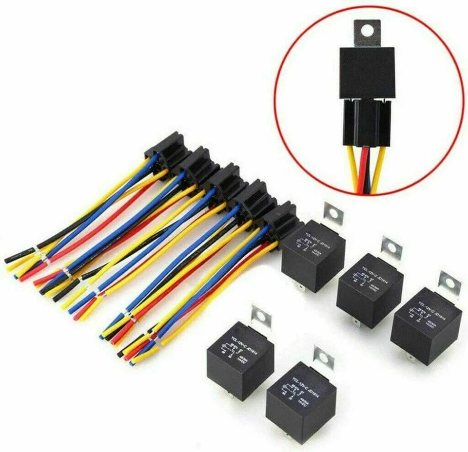 5 Pack 12V 30/40 Amp 5-Pin SPDT Automotive Relay with Wires & Harness Socket Set Foto 4 de 4
