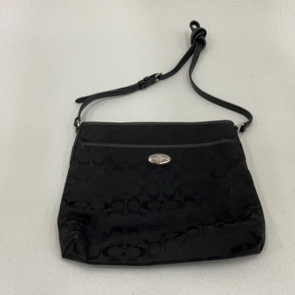 Coach Womens Crossbody Bag Purse Adjustable Strap Black Signature Print Canvas