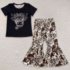 Toddler Baby Girls Cow Top Leopard Bell Bottom Pants Boutique Western Clothing