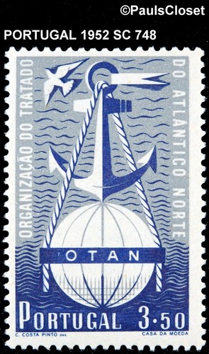 GOMA ORIGINAL PORTUGAL 1952 SC 747-48 NATO 1e y 3.5e como nueva sin bisagras muy fina - Imagen 4 de 5