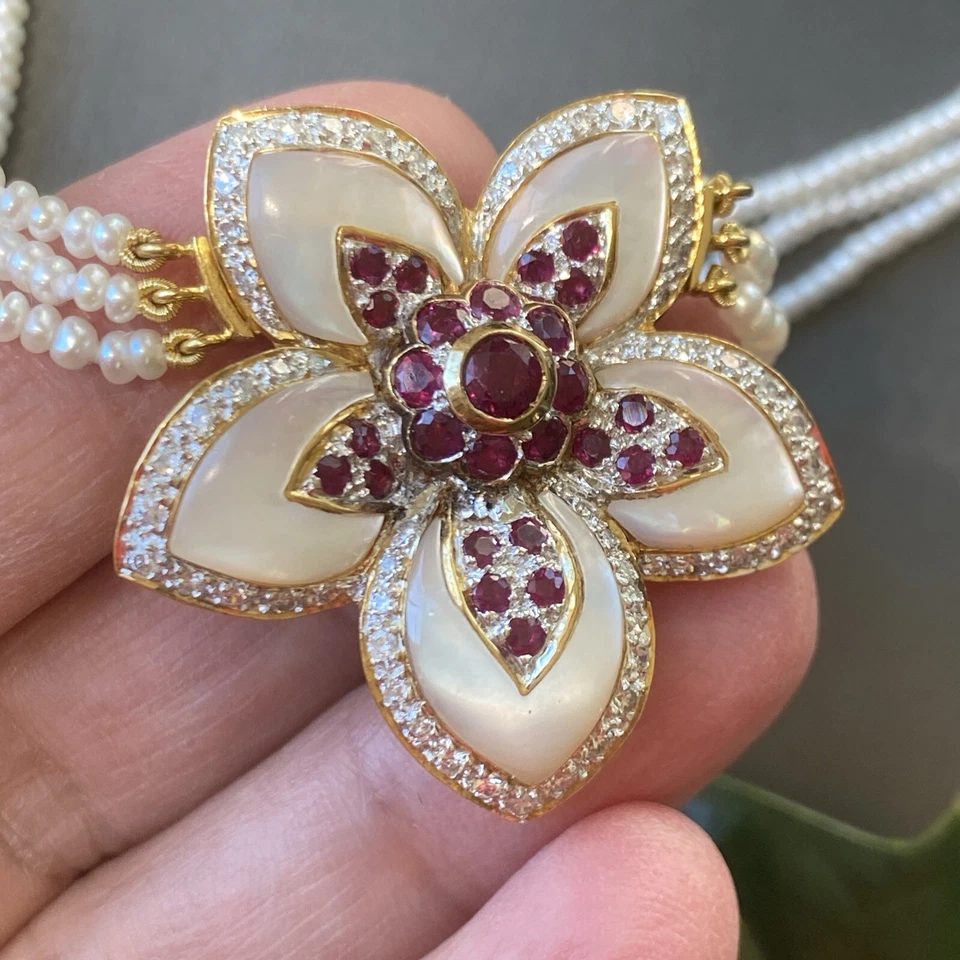 Collar Bellarri Vintage Diamante Rubí Perla Patrimonio Joyería Fina Usado 18K Foto 3 de 4