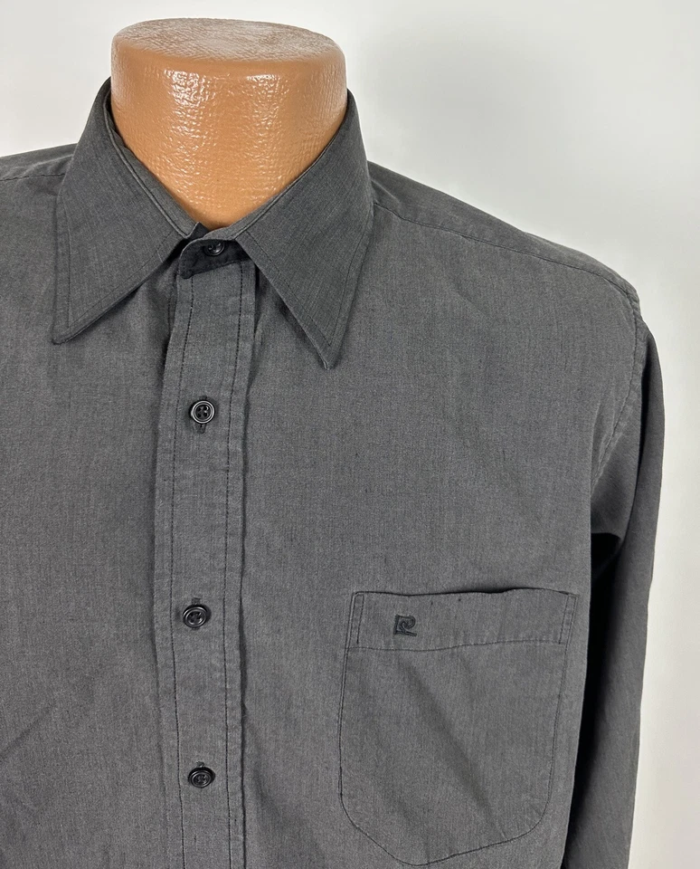 Рубашка мужская Pierre Cardin M черная однотонная с длинным рукавом опрятная минимальная винтажная 80-е 90-е - Изображение 2 из 4