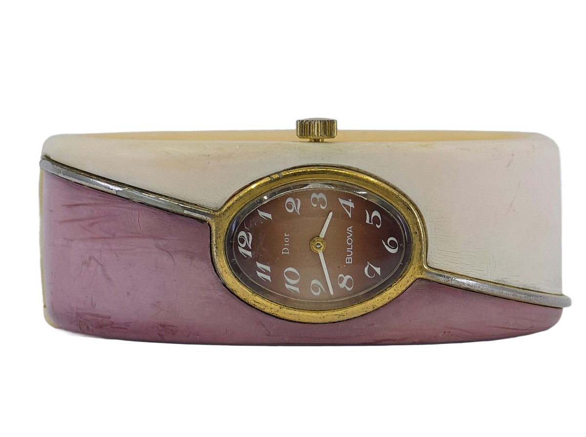 RARE CHRISTIAN DIOR WATCH by BULOVA BAKELITE HINGED BANGLE RARE CHRISTIAN DIOR WATCH by BULOVA BAKELITE HINGED BANGLE
