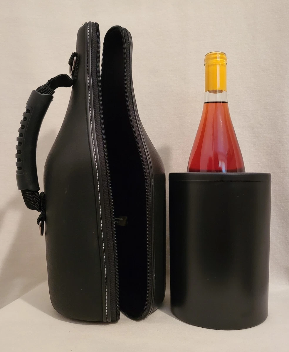 CaddyO Wine Bottle TOTE and CHILLER black leather zipper handle adj strap