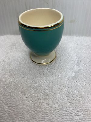 Ceramic Egg Cup Made In Romania aqua blue cream with gold trim