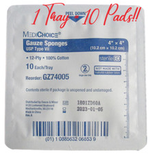 MediChoice 12-Ply USP Type VII Gauze Sponges Pads 4"x4" 10.2cm Sterile Cotton
