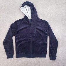 Tommy Hilfiger Hoodie Womens Size Medium Blue Velour Hooded Full Zip Pockets