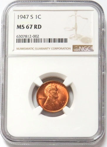 1947 S LINCOLN WHEAT CENT PENNY NGC MINT STATE 67 RED