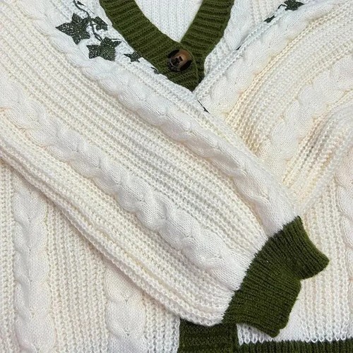 Cardigan Evermore versione Taylor verde vite ricamato cavo abbottonato - Foto 21 di 30