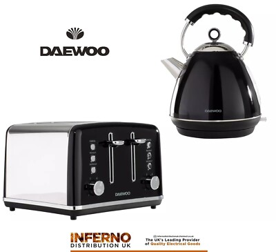 Daewoo Black And Wood Kettle And Toaster Matt Black Kettle And