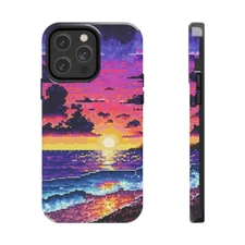 Retro Pixel Video Game Beach Tough iPhone Phone Cases