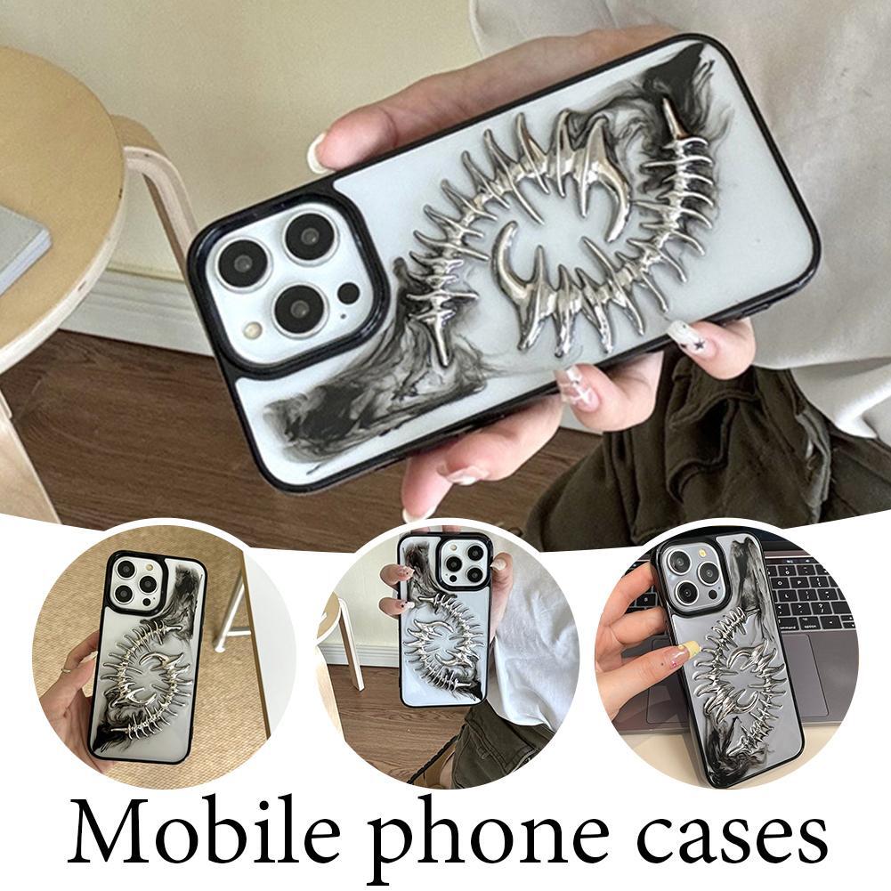 3D Metall Fischgräte Klare Handyhülle für iPhone 16 15 14 13 12 11 Pro Max Plu ＋