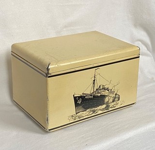 Alte Kaffeedose Blechdose ARMIN SCHLÜTER Motiv Schnelldampfer BREMEN Vintage