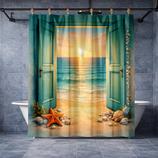 Summer Beach Sunset Coastal Ocean 72x72 Polyester Nautical Shower Curtain Art