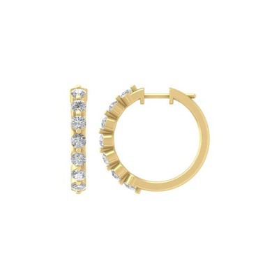 14k Yellow Gold Round 0.75Ct Lab Grown Diamond Hoop Earrings Gift for Women