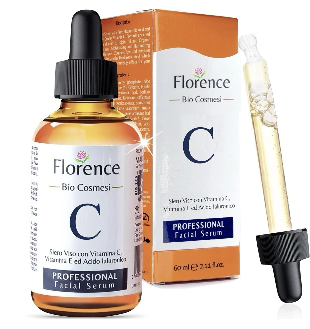 Big 2.11oz. Organic Vitamin C Serum for Face with Hyaluronic Acid By Florence