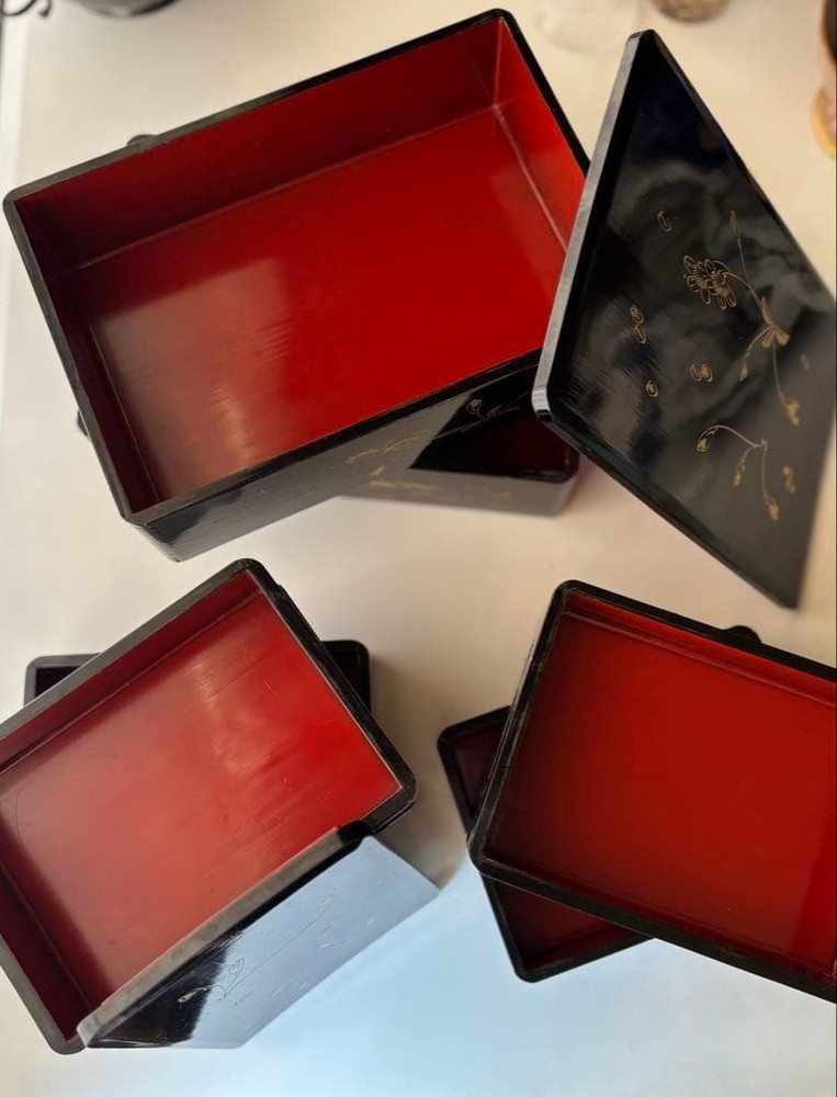 Jubako Bento Box Japanese Lunch box weight wooden lacquer gold color antique fie Jubako Bento Box Japanese Lunch box weight wooden lacquer gold color antique fie