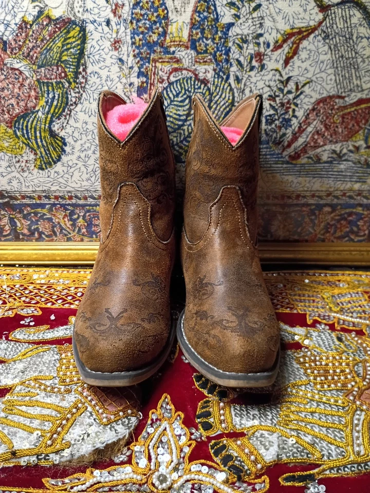 Roper Short Stuff Embroidery Snip Toe Cowboy Booties Womens Brown 7 - Image 4 of 4