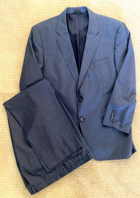 Hugo Boss James4 Sharp6 Gray Pinstripe Guabello Wool 2 Pc Suit 46R Jacket Pant