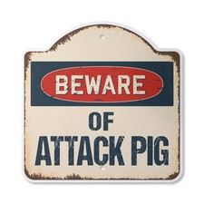 Beware Of Attack Pig Plastic Novelty Sign Classic Rust Wall Plaque