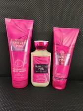 3 piece Bath Body Works Perfect In Pink Set - Moisturizing Wash, Cream, Lotion