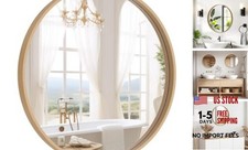 Round Wood Mirror 24 inch Circle Wall Mirror for Bathroom 24"L x 24"W Natural