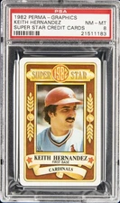 1982 PERMA-GRAPHICS SUPER STAR CREDIT CARDS KEITH HERNANDEZ PSA 8