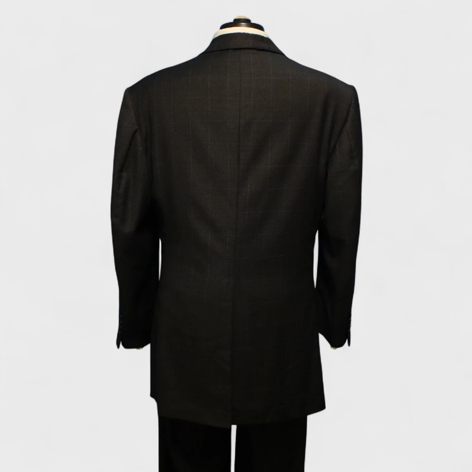 Bespoke Paul Stuart 2 Piece Suit 42R Charcoal Gray Windowpane Wool Pleated - Image 3 of 4