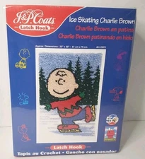 JP Coats Ice Skating Charlie Brown Peanuts Latch Hook Rug Kit New In Sealed Box 