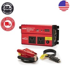 Compact 1000W 12V DC to 110V Inverter with Fast USB Charging  Digital Display